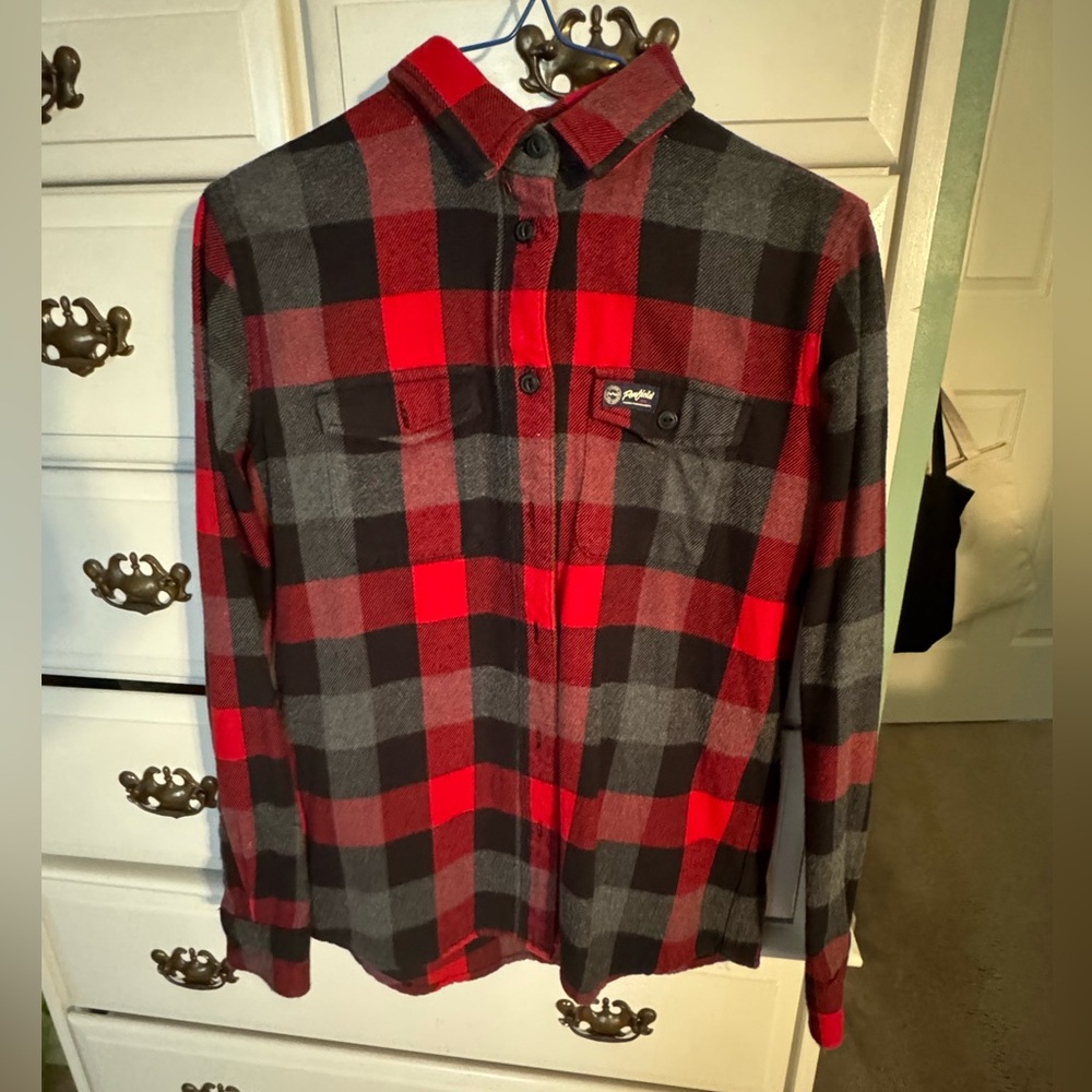 Penfield for Madewell red black and gray flannel shirt